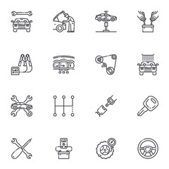 Set of vector auto repair shop line icons isolated