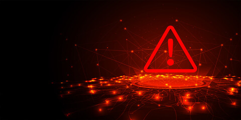 Wall Mural -  Hacking Concept design. Attention warning attacker alert sign with exclamation mark on dark red background.Security protection Concept. vector illustration.