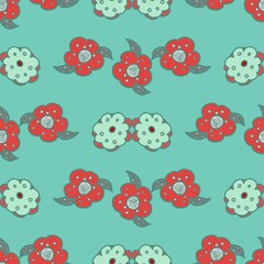 Wall Mural - Sweet Floral Vector Repeat Pattern In Red And Mint Green