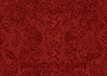 Hand-drawn Unique Abstract Symmetrical Seamless Ornament. Bright Red On A Deep Red Background. Paper Texture. Digital Artwork, A4. (pattern: P04a)