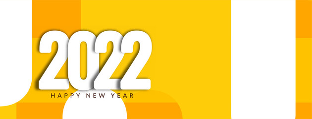 Bright yellow Happy new year 2022 modern calendar banner design