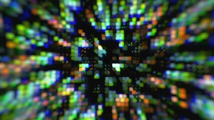Wall Mural - animation of glowing squares, rectangles moving across the screen against a dark background. beautif