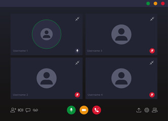 Wall Mural - web meeting and video conference application with buttons and user screen mockups. vector incoming v