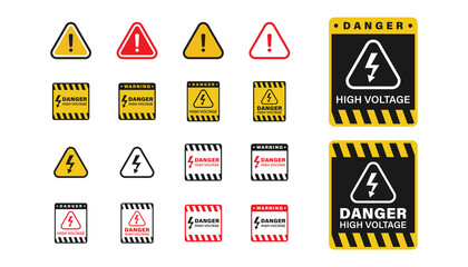 Wall Mural - Set of warning and danger high voltage sign board vector