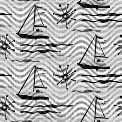 Wall Mural - Seamless boat black white woven herringbone style texture. Two tone 50s monochrome pattern. Modern textile weave effect. Masculine broken line repeat jpg print. 