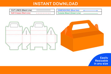 Cake box template or cake box dieline template and packaging design Box dieline and 3D box