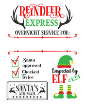 Santa Sack Design For Crafting Decorations, Cards, Poster. Special Delivery From The North Pole. Christmas Card Template. North Pole Post. Christmas Post Stamps.