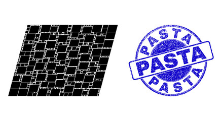 Wall Mural - Vector parallelogram icon mosaic is organized with scattered self parallelogram elements. Pasta rubber blue round seal. Recursive mosaic for parallelogram icon.