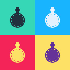 Sticker - Pop art Canteen water bottle icon isolated on color background. Tourist flask icon. Jar of water use in the campaign. Vector