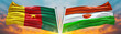 Cameroon flag and Niger Flag waving with texture sky Cloud and sunset Double Flag