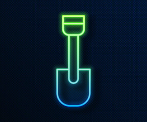 Canvas Print - glowing neon line shovel toy icon isolated on blue background. vector