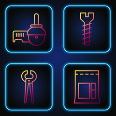 Poster - Set line Cement bag, Pincers and pliers, Angle grinder and Metallic screw. Gradient color icons. Vector