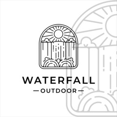 Wall Mural - waterfall outdoor logo line art vector illustration template icon graphic design. simple minimalist 