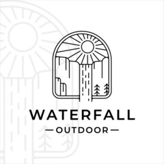 Wall Mural - waterfall outdoor logo line art vector illustration template icon graphic design. simple minimalist 