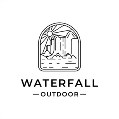 Wall Mural - waterfall outdoor logo line art vector illustration template icon graphic design. simple minimalist 