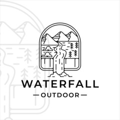 Wall Mural - waterfall outdoor logo line art vector illustration template icon graphic design. simple minimalist 