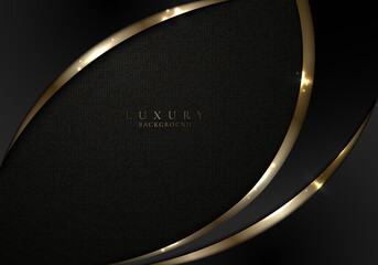 Abstract template elegant 3D black and gold curve with lighting on dark background luxury style