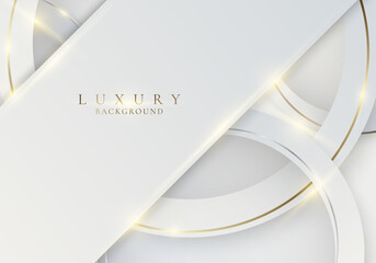 Wall Mural - Abstract white stripes with golden circle lines and lighting effect on clean background luxury style