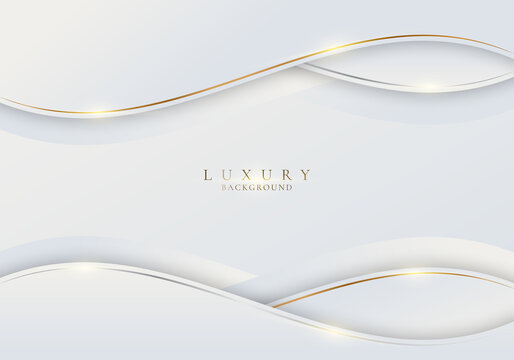 Abstract white wave shape with gold thread lines and lighting on clean background luxury style