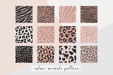Safari - Animal Print Vector Illustrations. Seamless Pattern. Abstract Pattern - Zebra, Leopard, Giraffe