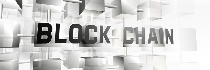 Poster - Blockchain network technology connection. Abstract 3d white and gray box connecting background