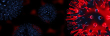 3DMicroscopic Covid-19 Pandemic. Red Omicron Virus Mutation.