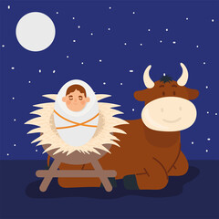 Wall Mural - baby jesus and cow