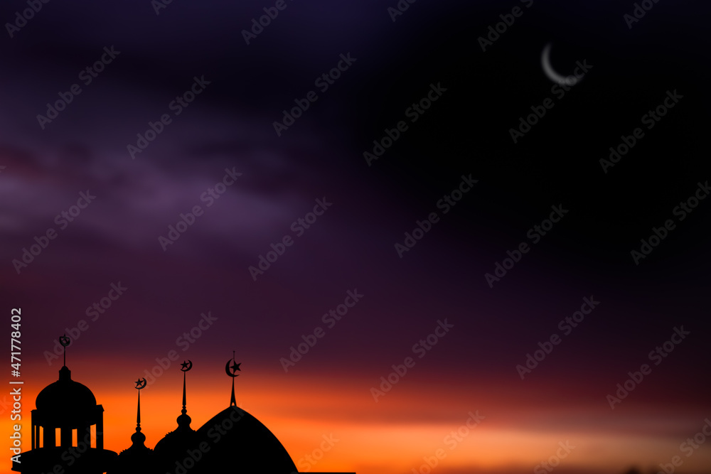 Ramadan kareem religion symbols. Mosques Dome in twilight night with ...