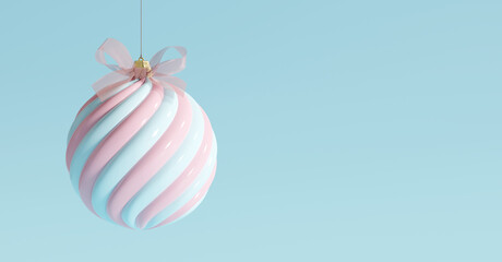 Sticker - Pastel Christmas ball on blue background. Minimal concept. 3d rendering