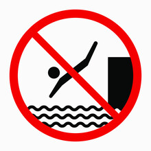 No Diving Sign. Vector Icon Isolated On White Background. Jumping To The Water Not Allowed.