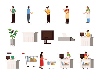 Sticker - set of cashier men and women