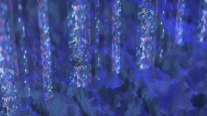 Computer code. Sci-fi or futuristic information technology visualization. Seamless loop 3D render animation