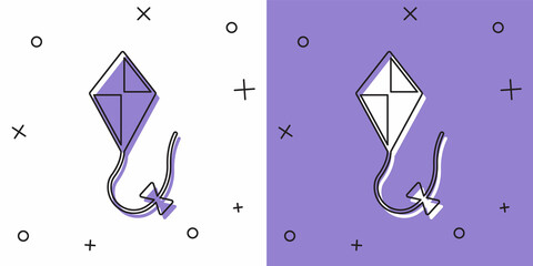 Wall Mural - Set Kite icon isolated on white and purple background. Vector