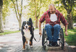 © romaset - Happy young man with a physical disability in a wheelchair with his dog.