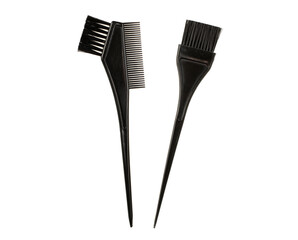 Professional hairdresser tools - paint brush and comb black color, isolated on white background, close-up