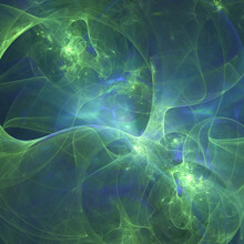 Abstract Blue And Green Fractal Art Background That Suggests Gas, Smoke, Plasma, Bubbles, Liquid.