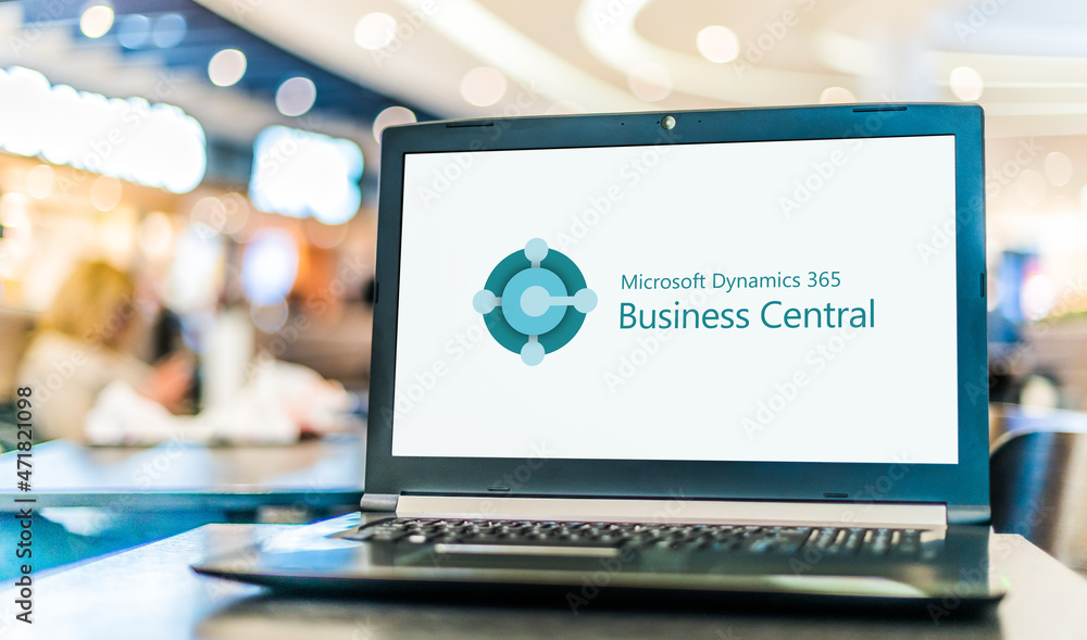 Laptop showing logo of Microsoft Dynamics 365 Business Central Stock ...