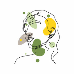 Poster - Vector abstract continuous one single simple line drawing icon of beautiful woman pretty girl face in silhouette sketch. Perfect for greeting cards