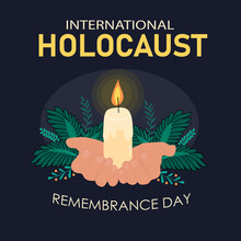 Holocaust Remembrance Day. Hands Are Holding A Burning Candle. Vector Illustration
