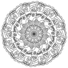 Christmas Outline Mandala, Holiday Coloring Page With Gifts Sock, Hot Drink And Xmas Attributes