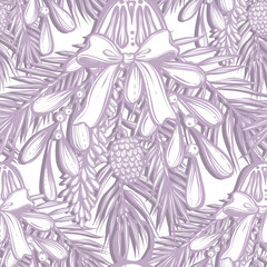 Naklejka na meble Vector New Year composition with spruce and mistletoe, pine branches, art.t-shirt design. Handmade. Background light, seamless pattern