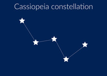 Cassiopeia Zodiac Constellation Sign With Stars On Blue Background Of Cosmic Sky