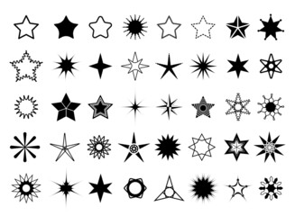 Wall Mural - Vector set of stars icons. Illustrations for creating tattoos, logos, and prints.