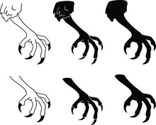Talon Claw Clipart Set - Outline And Silhouette