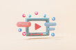 © oatawa - Social media, Minimal video media player Interface on pink background, 3d render.