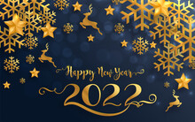 Merry Christmas And Happy New Year 2022 With Gold Patterned And Crystals On Paper Color.