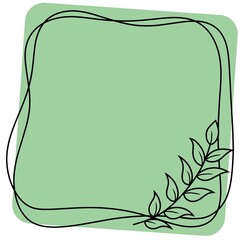 Square frame with a tree branch on a green background, vector illustration