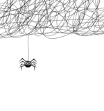 Fototapeta Łazienka - vector cartoon of cute hanging spider and web network