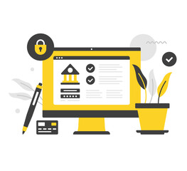 Wall Mural - online banking. flat vector illustration. computer with bank website on screen. internet banking. mo