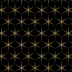 Background pattern seamless geometric abstract gold line arrow luxury color vector. Black background design. Creative Christmas pattern print.